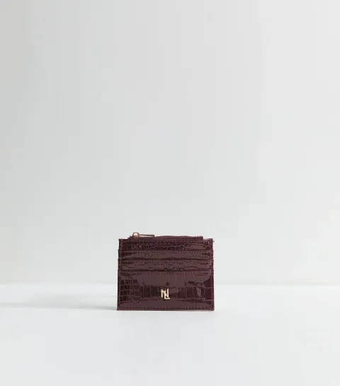 Dark Burgundy Crocodile Embossed Faux Leather Cardholder