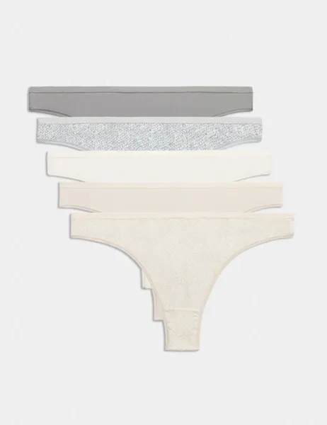 Marks & Spencer 5pk Microfibre Low Rise Thongs Grey Mix