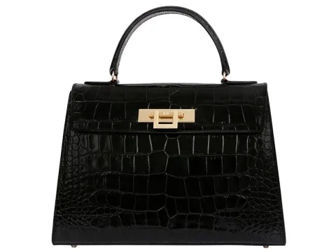 Fonteyn Large Orinoco 'Croc' Print Calf Leather Handbag - Black - 2