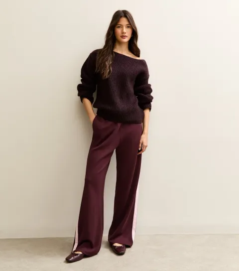 Women's Premium Burgundy Side Stripe Wide Leg Joggers