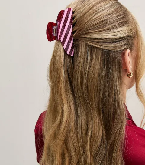 New Look Red Christmas Glitter Candy Cane Hair Claw Clip