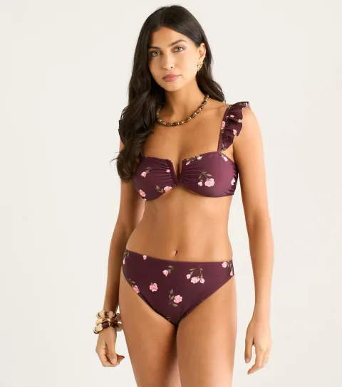 Women's Brown Floral Print Bikini Bottoms