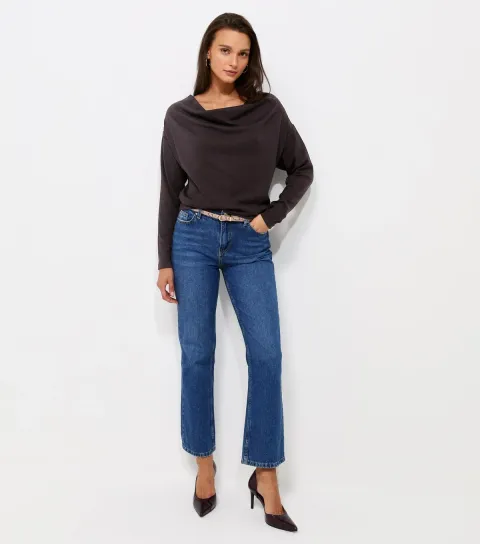 Women's Dark Purple Cowl Neck Long Sleeve Top