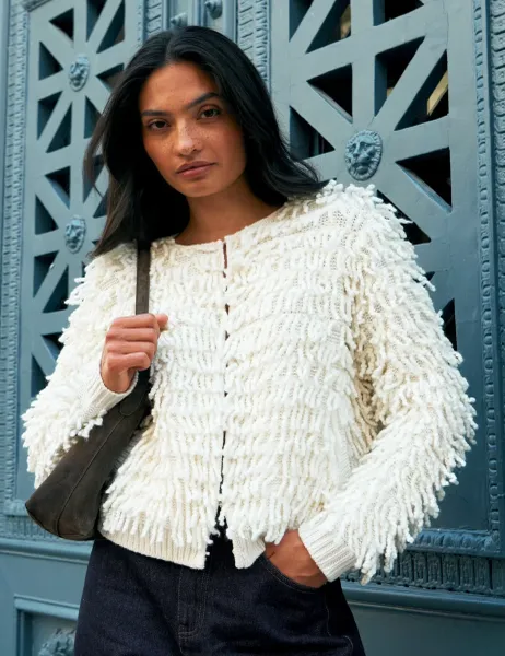 RO&ZO Wool Blend Textured Relaxed Fit Jacket Ivory