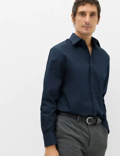 Marks & Spencer Regular Fit Easy Iron Cotton Blend Shirt Navy