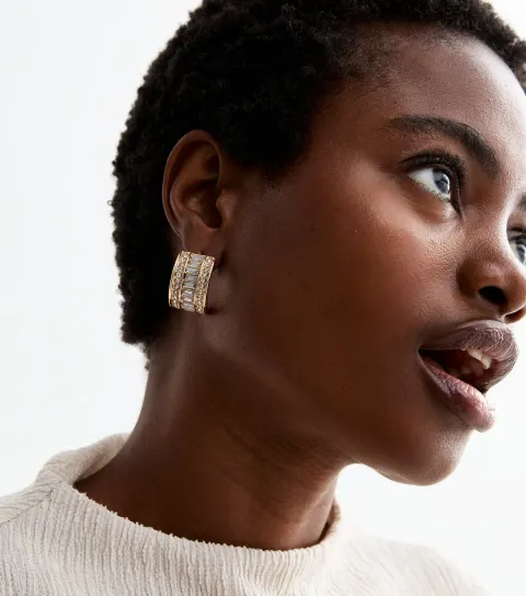 New Look Gold Tone Diamante Curved Baguette Stud Earrings
