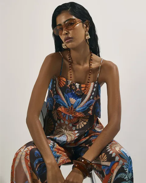 River Island Palm Print Tiered Cami Top