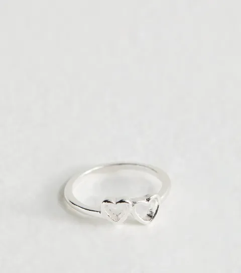 New Look Silver Tone Cut Out Heart Charm Ring