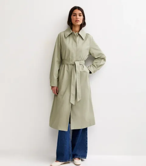 Women's Light Khaki Cotton Belted Mac Coat