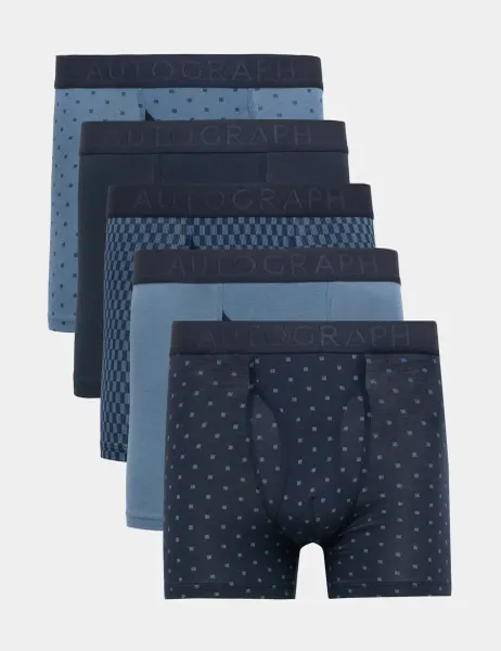 Autograph 5 Pack Supersoft Geometric Trunks Blue Mix