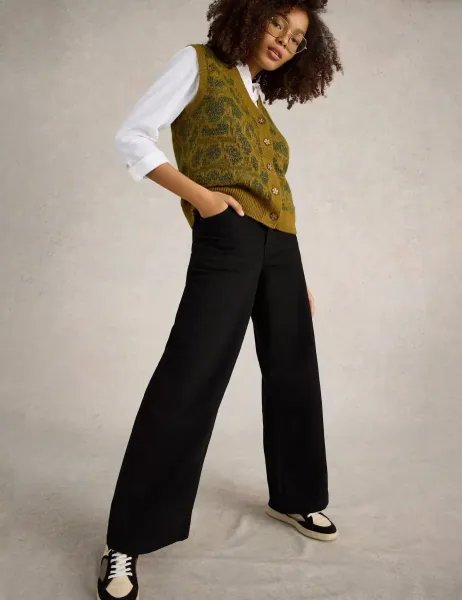 White Stuff Mid Rise Wide Leg Jeans Black Denim
