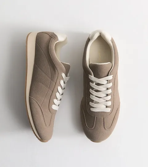 Women's Grey Faux Suede Lace Up Trainers Vegan