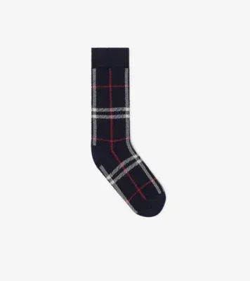 Check Cotton Nylon Blend Socks in Ink blue