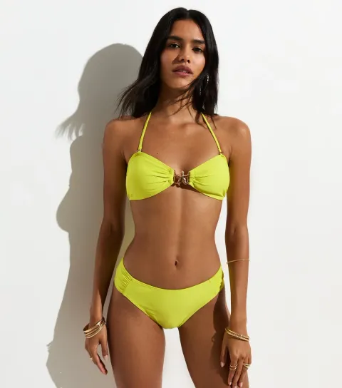 Women's Bright Yellow Ruched Brazilian Ruched Bikini Briefs