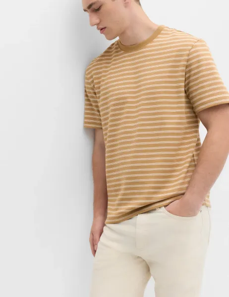 Marks & Spencer The Ultimate Cotton Rich Breton T-Shirt Butterscotch