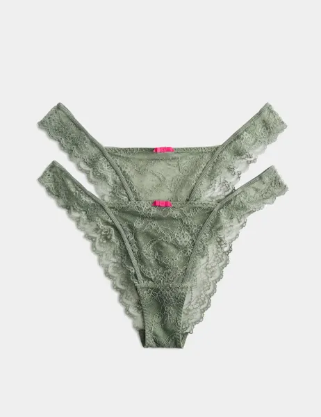 Marks & Spencer 2 Pack Ida Lace Miami Knickers Washed Green