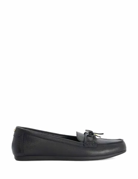 Dune London Leather Bow Flat Loafers Black