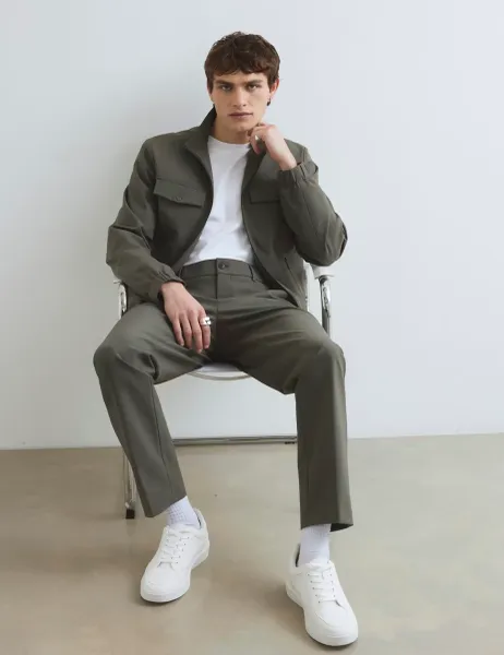 River Island Skinny Fit Flat Front Comfort Waist Trousers Khaki