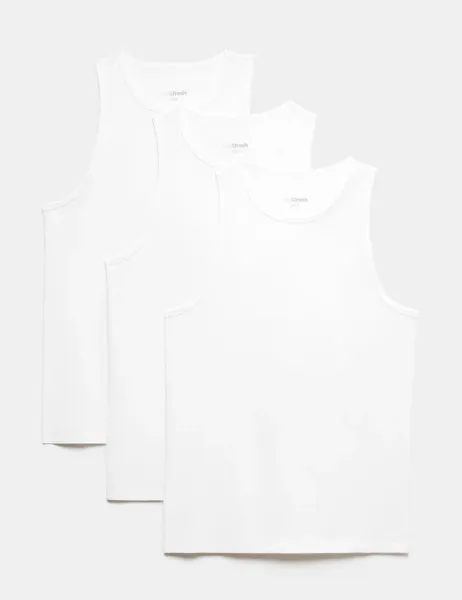 Marks & Spencer 3 Pack Cotton Stretch Cool & Fresh Vests White