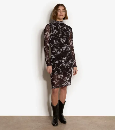 Women's Black Tie Dye Mesh Midi Dress