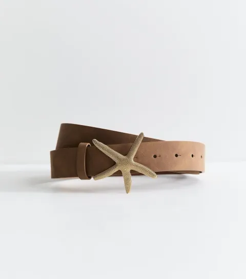 Brown Faux Suede Starfish Buckle Belt
