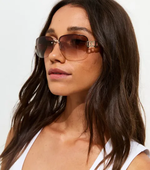 Gold-Tone Metal Wrap Sunglasses