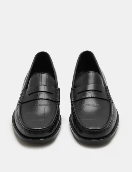 Marks & Spencer Embossed Leather Loafers Black