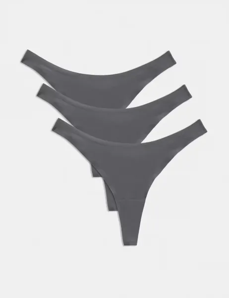 Body by M&S 3 pack Body Invisibles No VPL Dipped Thongs Dark Grey
