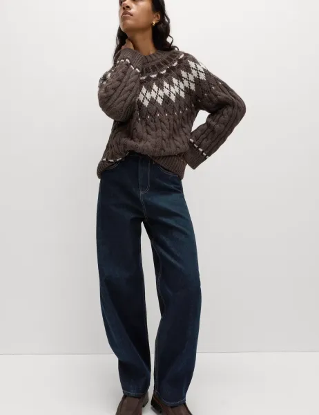Marks & Spencer Mid Rise Barrel Jeans Indigo Mix