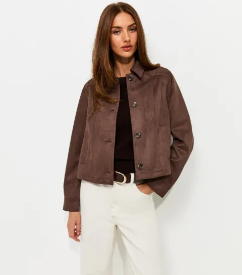 Women's Dark Brown Faux Suede Shacket