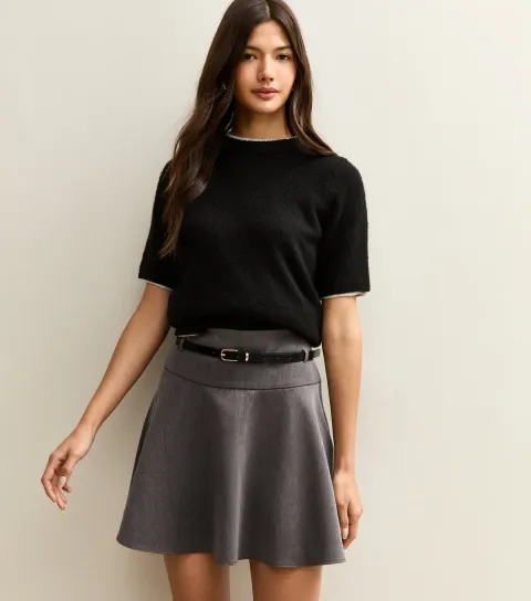 Women's Dark Grey Belted Flippy Mini Skirt