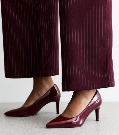 Women's Dark Burgundy Faux Patent Leather Heeled Court Shoes Vegan