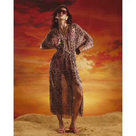 River Island Leopard Print Embroidered Kaftan