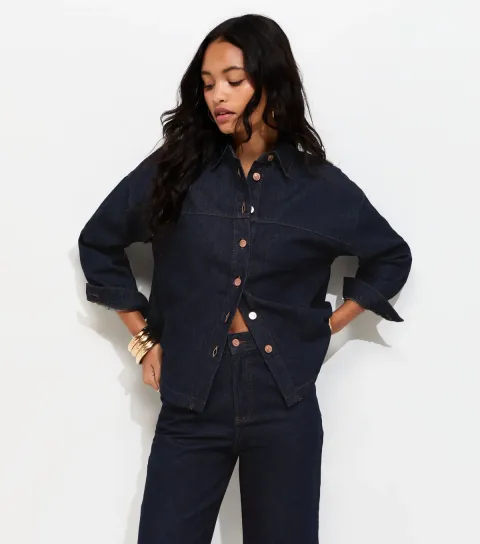 Women's Blue Long Sleeve Oversized Denim Shirt