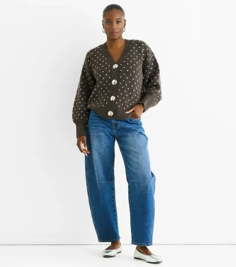 Women's Brown Polka Dot Cardigan
