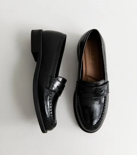 Women's Black Faux Leather Flat Saddle Penny Loafers Vegan