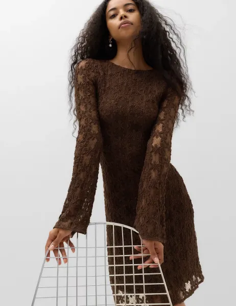 Marks & Spencer Jersey Lace Mini Skater Dress Dark Chocolate