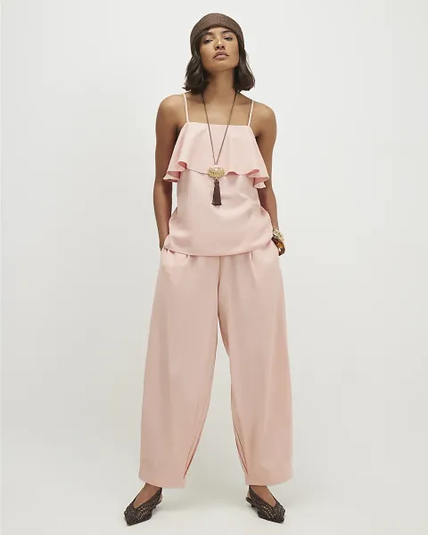 River Island Linen Blend Tapered Balloon Leg Trousers