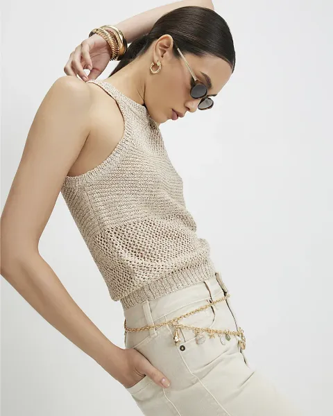 River Island Knitted Cotton Blend Sequin Vest Top