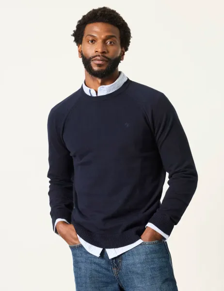 FatFace Cotton Rich Crew Neck Jumper with Cashmere Navy