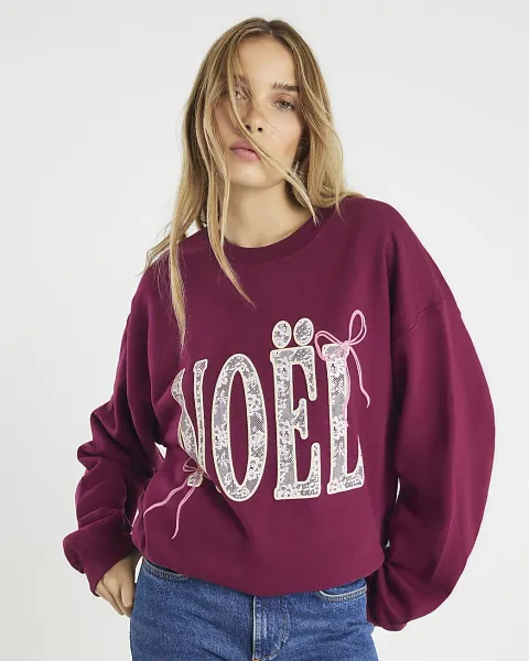River Island Noel Christmas Bow Sweatshirt