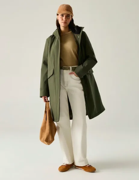 Regatta Ramona Hooded Padded Longline Raincoat Khaki