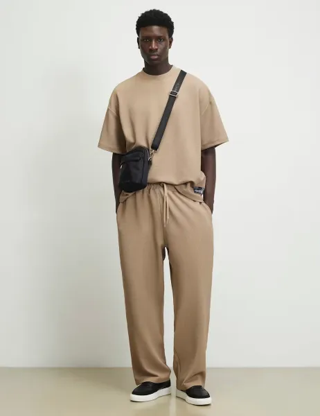 River Island Oversized Waffle Crew Neck T-Shirt Stone