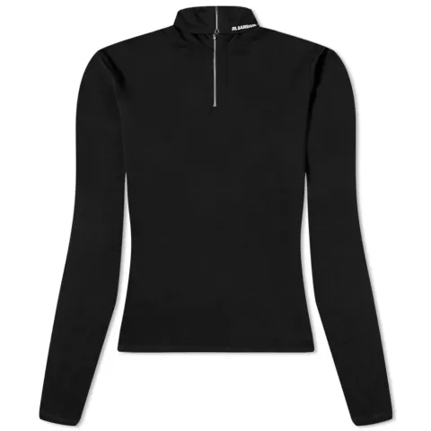 Plus Long Sleeve High Neck Zip Logo Top