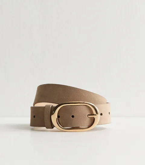 Mink Faux Suede Oval Buckle Belt