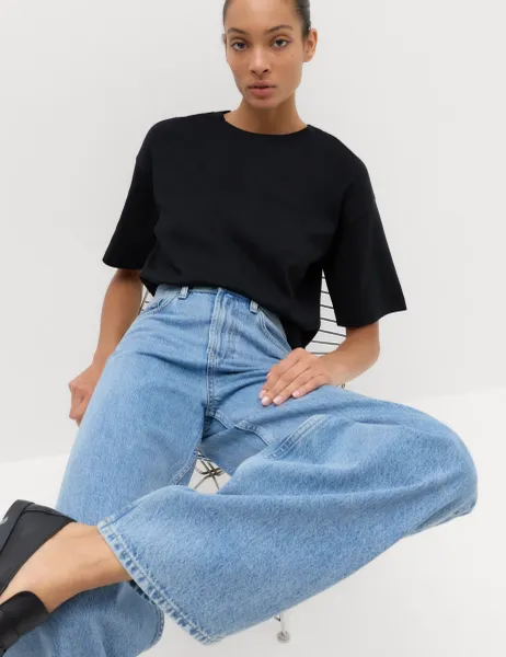 Marks & Spencer High Waisted Balloon Leg Jeans Medium Indigo