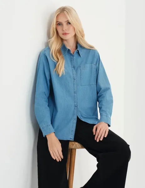 Denim Collared Button Through Shirt Denim