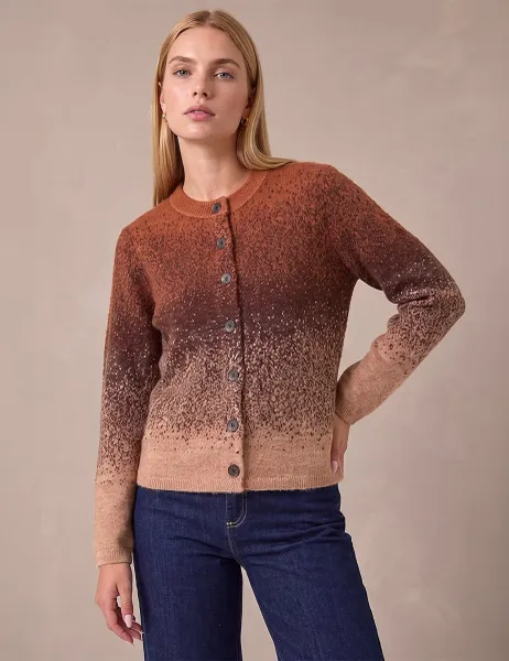 Roman Space Dyed Crew Neck Cardigan Brown Mix
