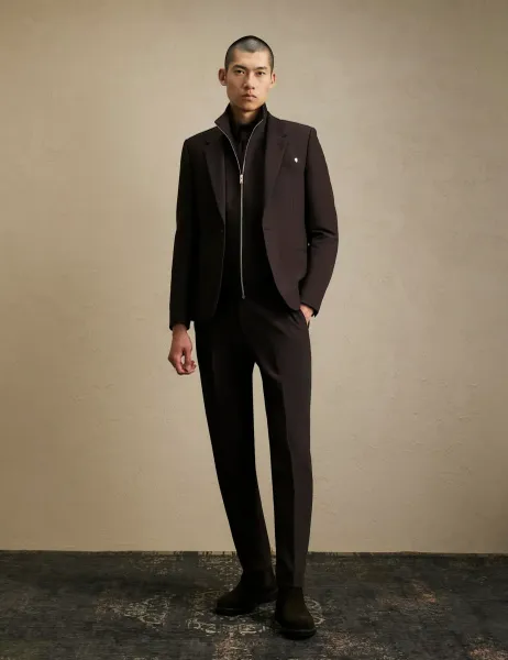 River Island Skinny Fit Flat Front Suit Trousers Brown