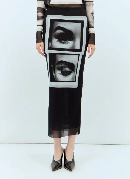 Eyes and Lips Mesh Midi Skirt